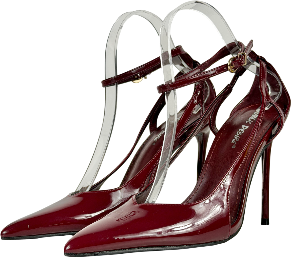Public Desire Red Patent Cut Out Detail Ankle Strap Court Shoes UK 6 EU 39 👠