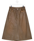 Brown Coated Denim Maxi Skirt W27