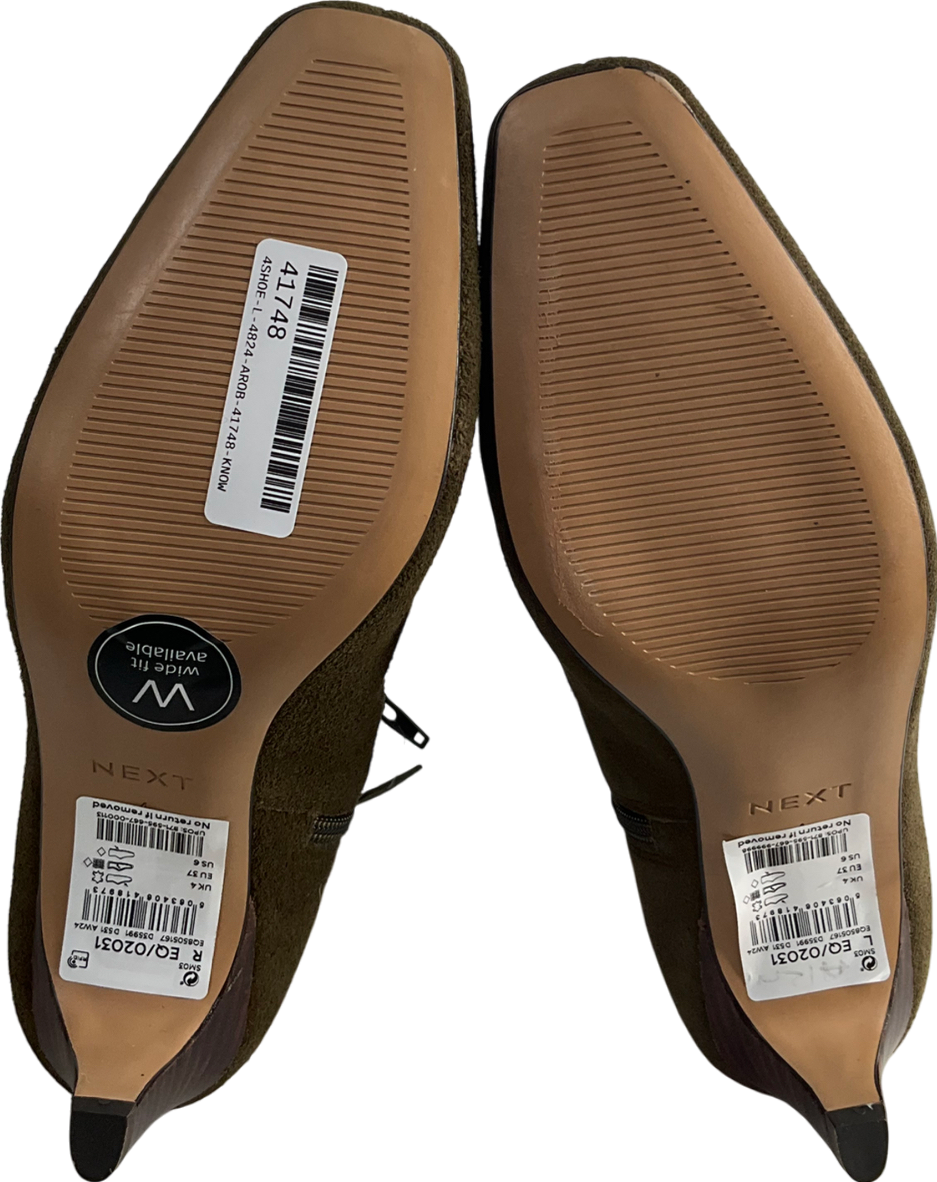 Next Khaki Green Suede Forever Comfort® Suede Knee High Heeled Boots UK 4 EU 37 👠