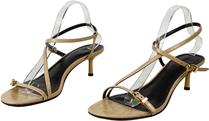 M&S Nude Buckle Strappy Kitten Heel Sandals UK 8 EU 41