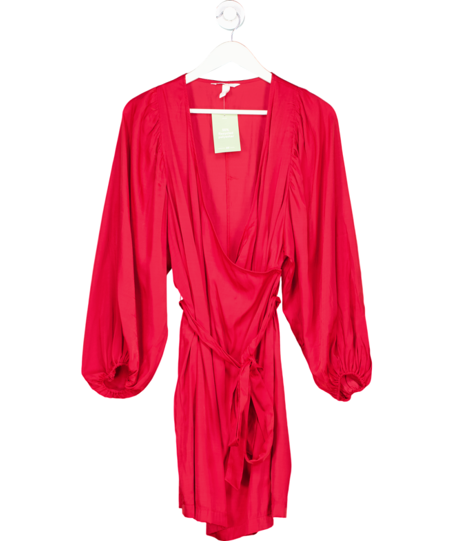 H&M Red Satin Wrap Dress UK M