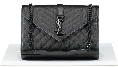 Saint Laurent Black Envelope Small Quilted Textured-leather Shoulder Bag