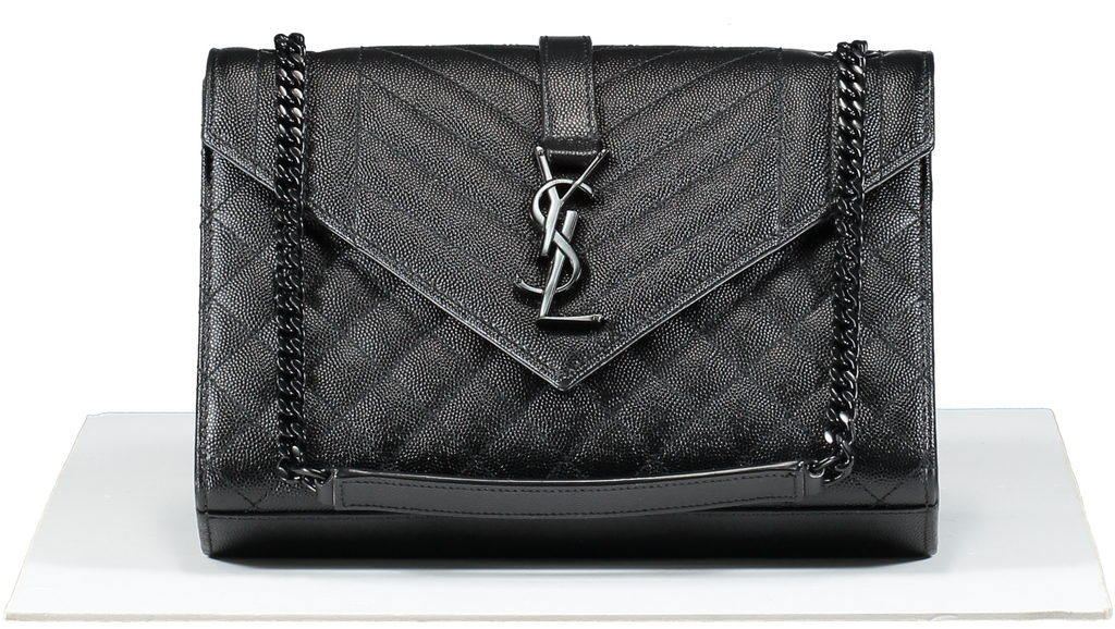 Saint Laurent Black Envelope Small Quilted Textured-leather Shoulder Bag