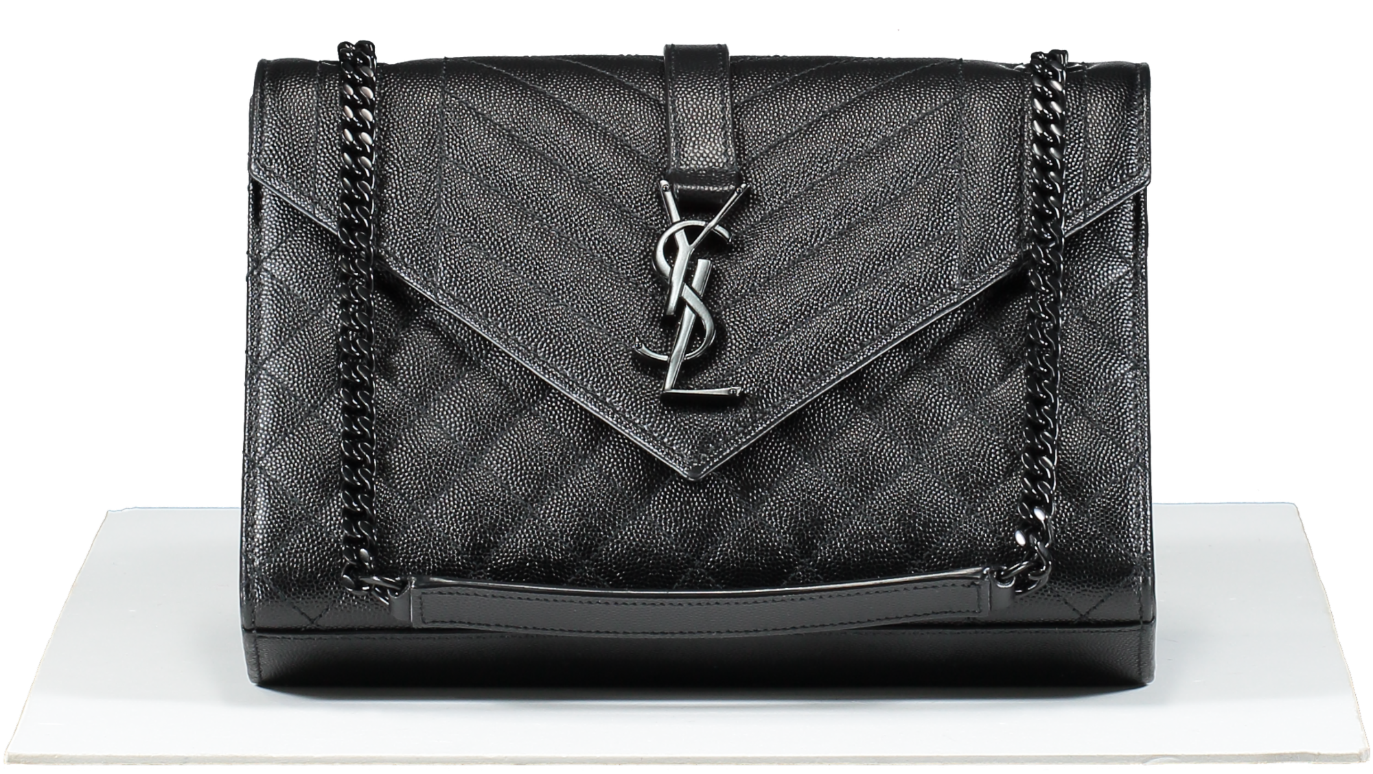 Saint Laurent Black Envelope Small Quilted Textured-leather Shoulder Bag