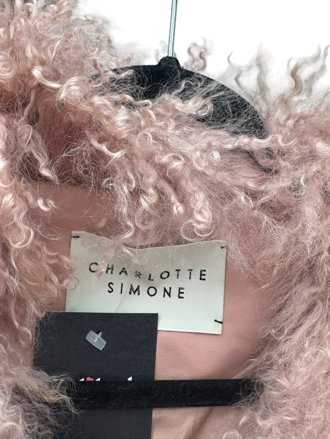 Charlotte Simone Pink Cropped Penny Mongolian Trim Jacket UK XS