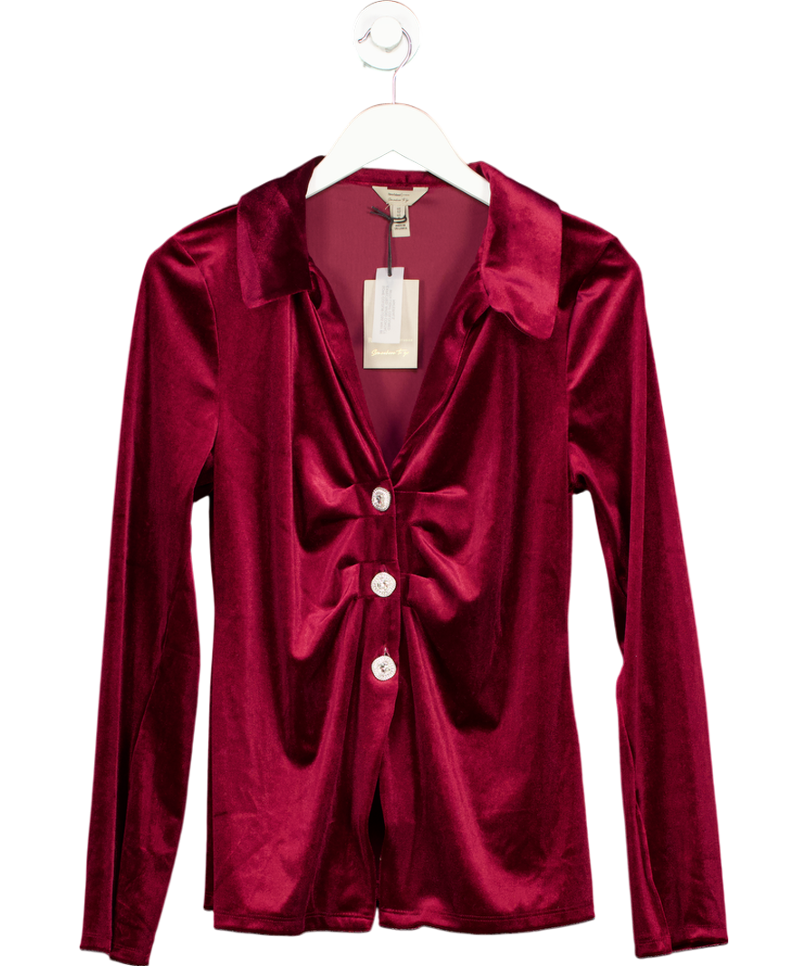 River Island Red Velvet Long Sleeved Shirt UK 12