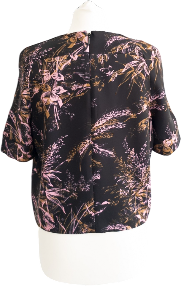 WHISTLES Navy Blue Floral Crepe Tee UK 8