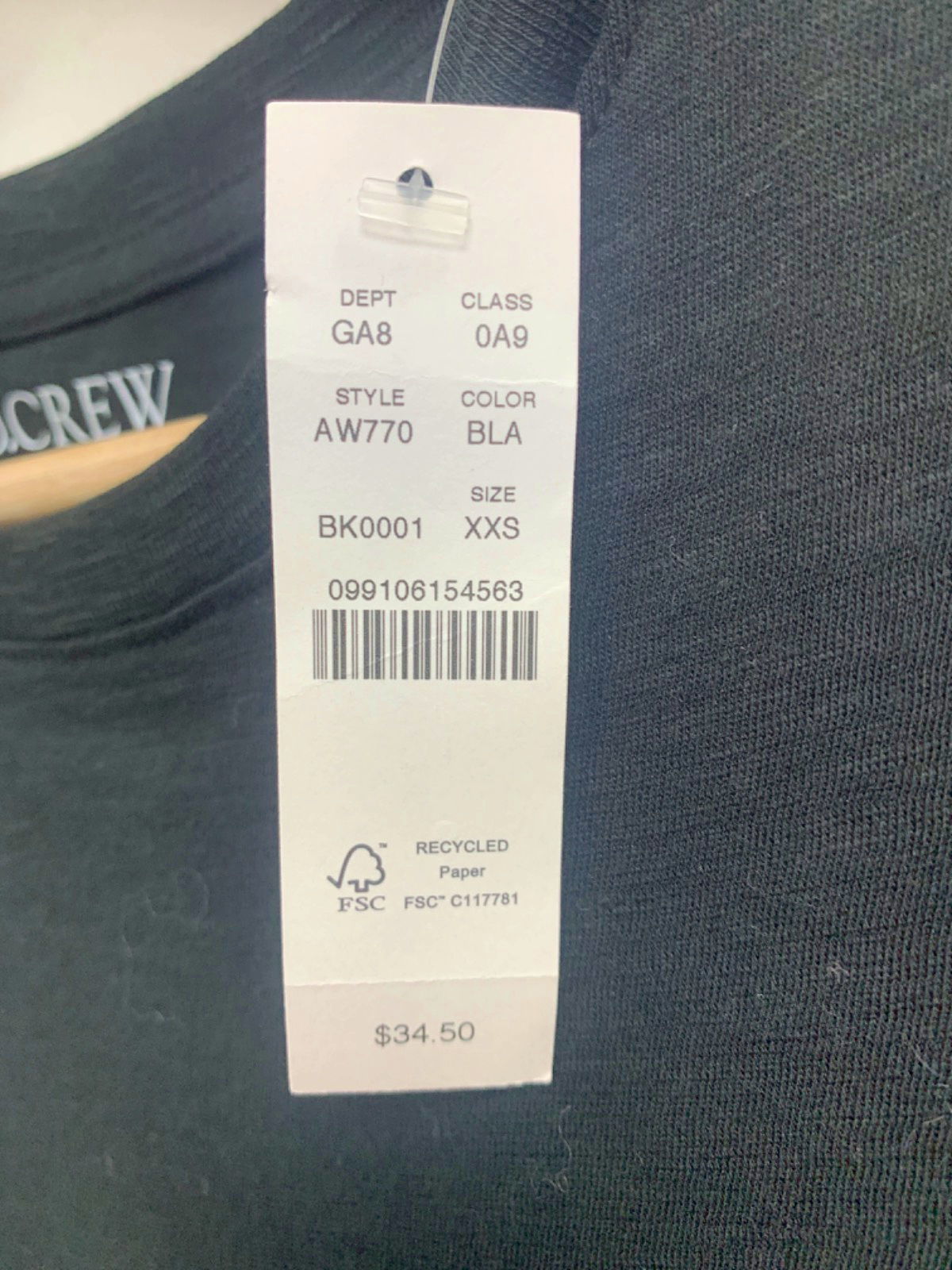 J.Crew Black Short Sleeve Crewneck T-shirt UK XXS