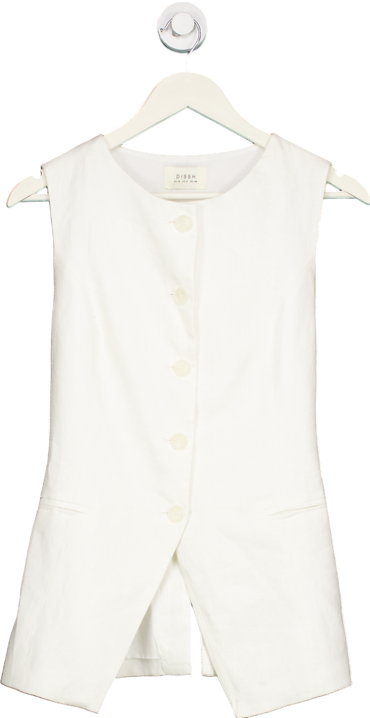 Dissh White ALESSIA Linen Sleeveless Vest UK 10