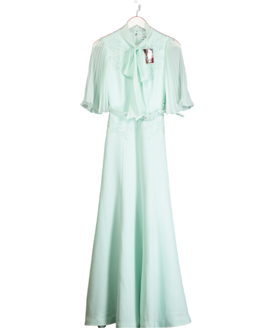 Self-Portrait Green Mint Chiffon Crepe Maxi Dress UK 4