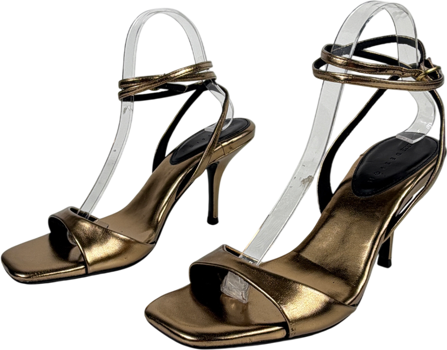 ASOS Metallic Wide Fit Hope Barely There Mid Heel Stiletto Sandals In Warm Gold UK 7 EU 40