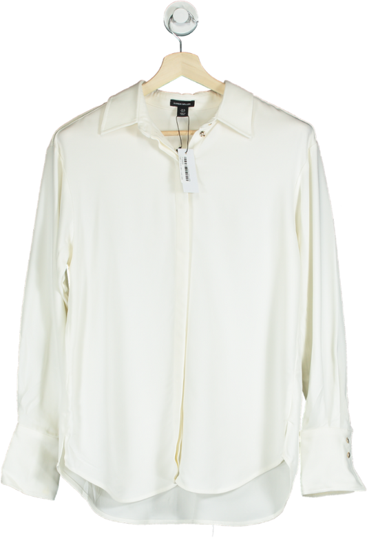 Karen Millen Ivory Premium Viscose Crepe Long Sleeve Collared Shirt UK 10