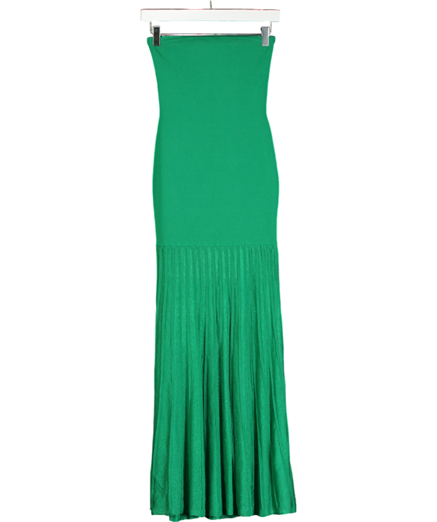 Karen Millen Green Viscose Blend Sheer Knit Bandeau Pleated Skirt Midaxi Dress UK XS