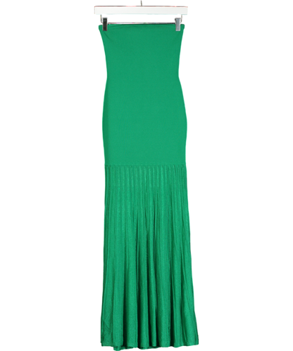 Karen Millen Green Viscose Blend Sheer Knit Bandeau Pleated Skirt Midaxi Dress UK XS