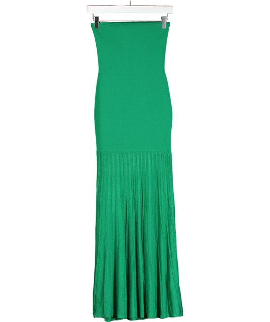 Karen Millen Green Viscose Blend Sheer Knit Bandeau Pleated Skirt Midaxi Dress UK XS