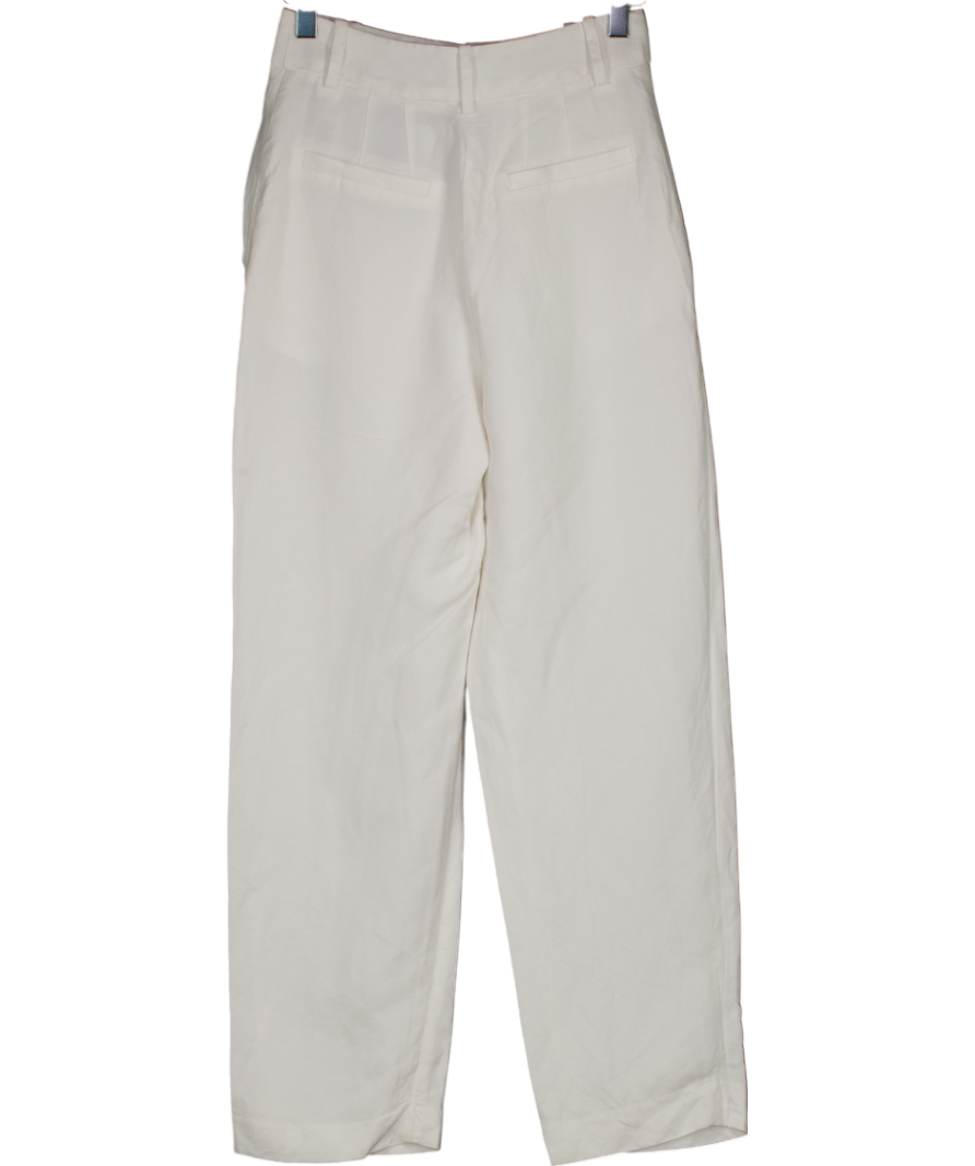 H&M White Wide Leg Linen Trousers UK 4