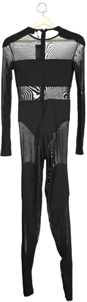 PrettyLittleThing Black Mesh Panelled Long Sleeve Jumpsuit UK 6