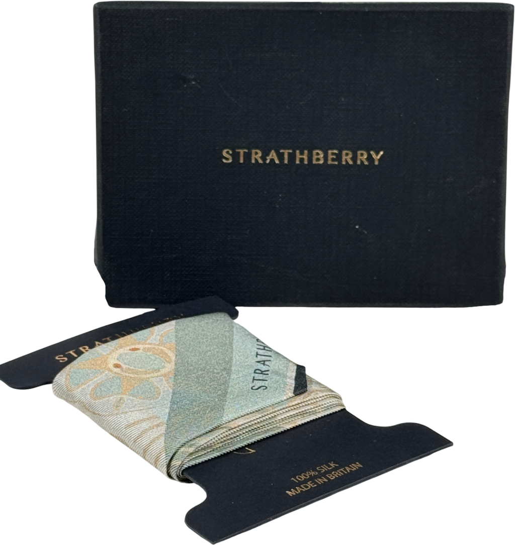 STRATHBERRY 100% Silk Twilly Skinny Scarf -sage Green Arcade Print One Size