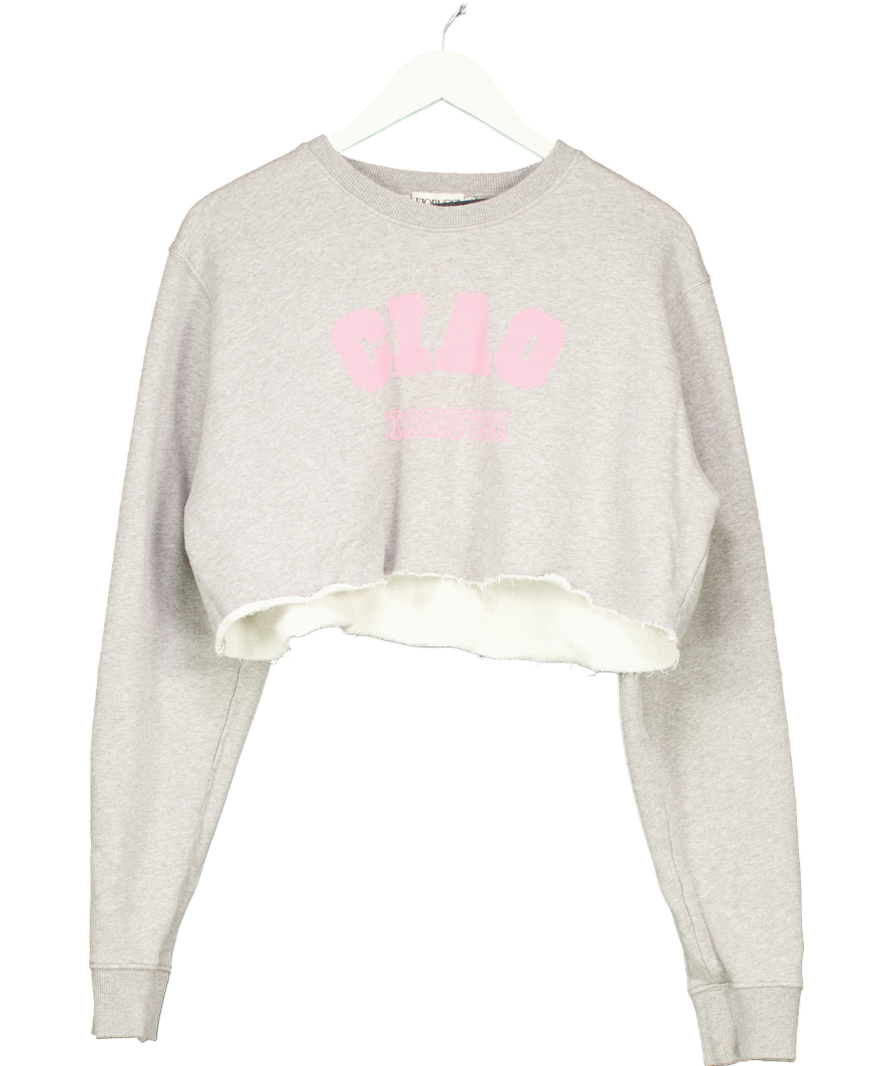FIORUCCI Grey Ciao Fiorucci Cropped Graphic Sweatshirt UK L