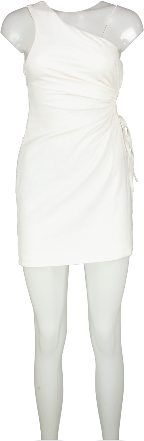 Meshki Cream Kira One Shoulder Linen Cut Out Mini Dress UK XS