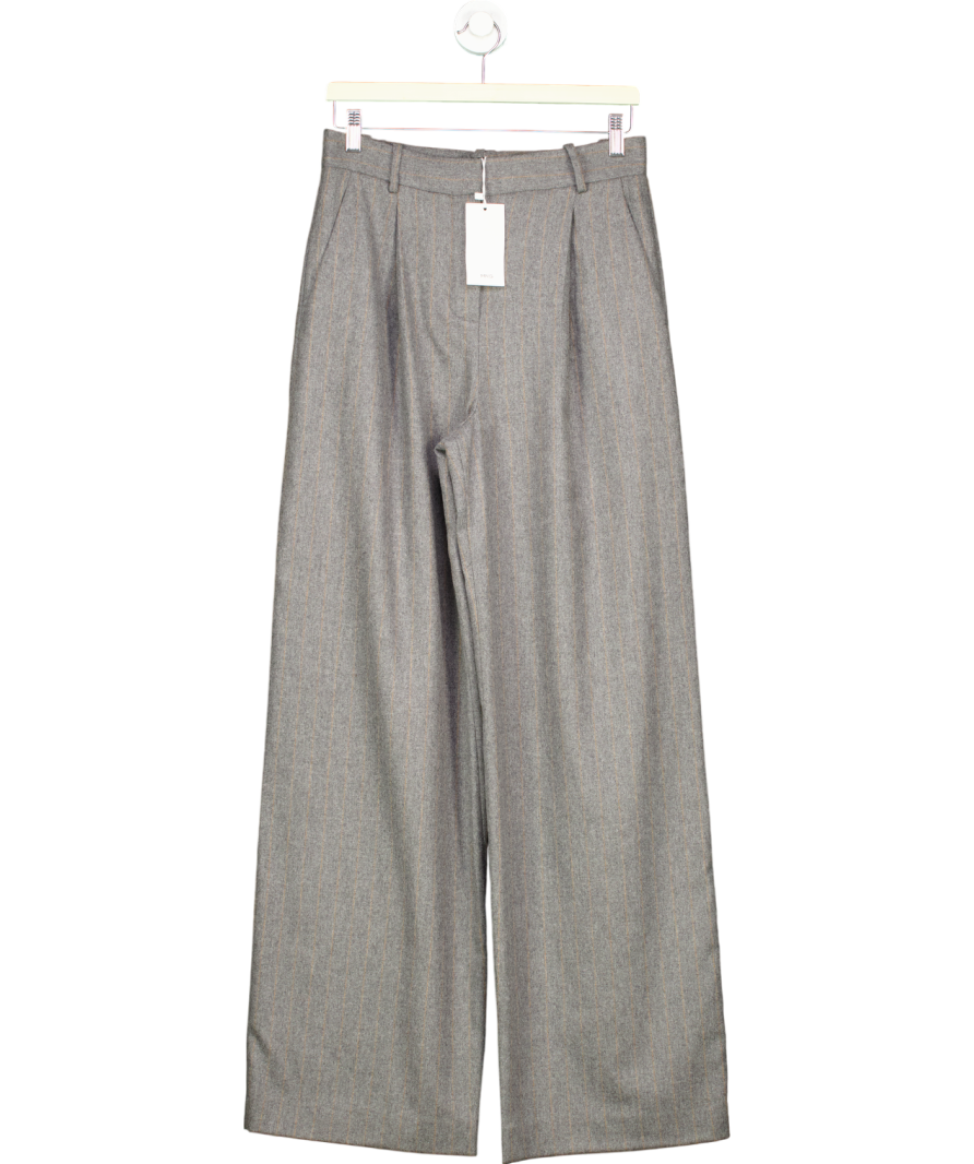 MANGO Grey Pinstripe Wool Blend Wide Leg Trousers UK 8