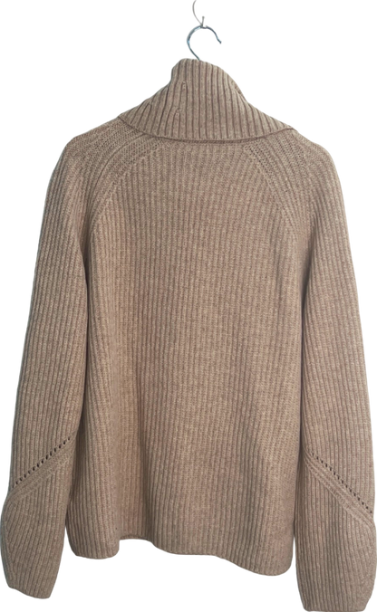 LILYSILK Beige Ribbed Turtleneck Sweater UK Size S