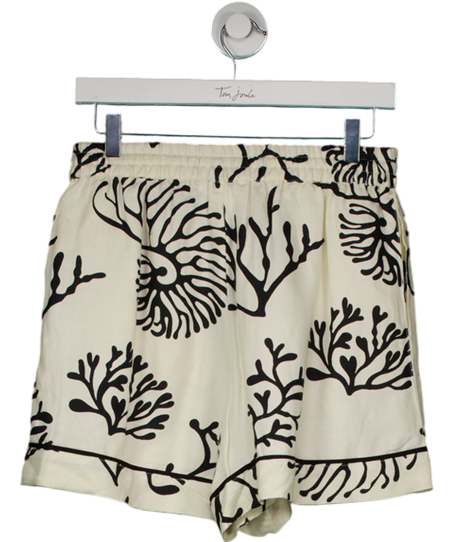 NA-KD Cream / Chocolate Print Viscose Wide Mid Waist Shorts UK 6