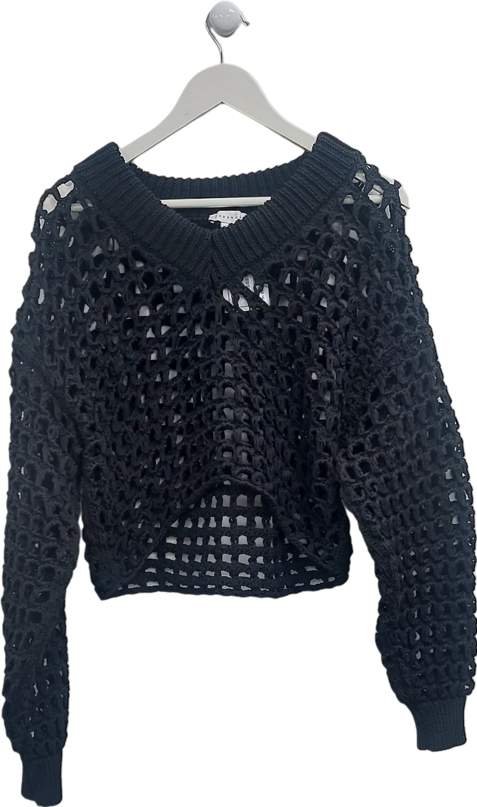 Topshop Black Open Knit Crochet Jumper UK XS