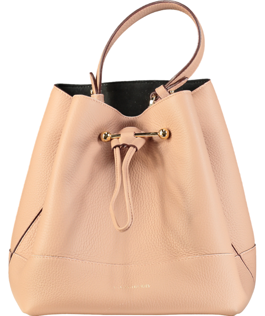 Strathberry Pink Lana Osette Midi Bucket Bag with detachable shoulder strap