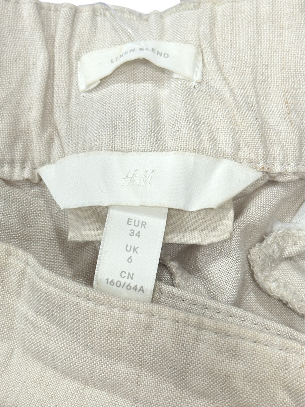 H&M Beige Linen Blend Pants UK 6