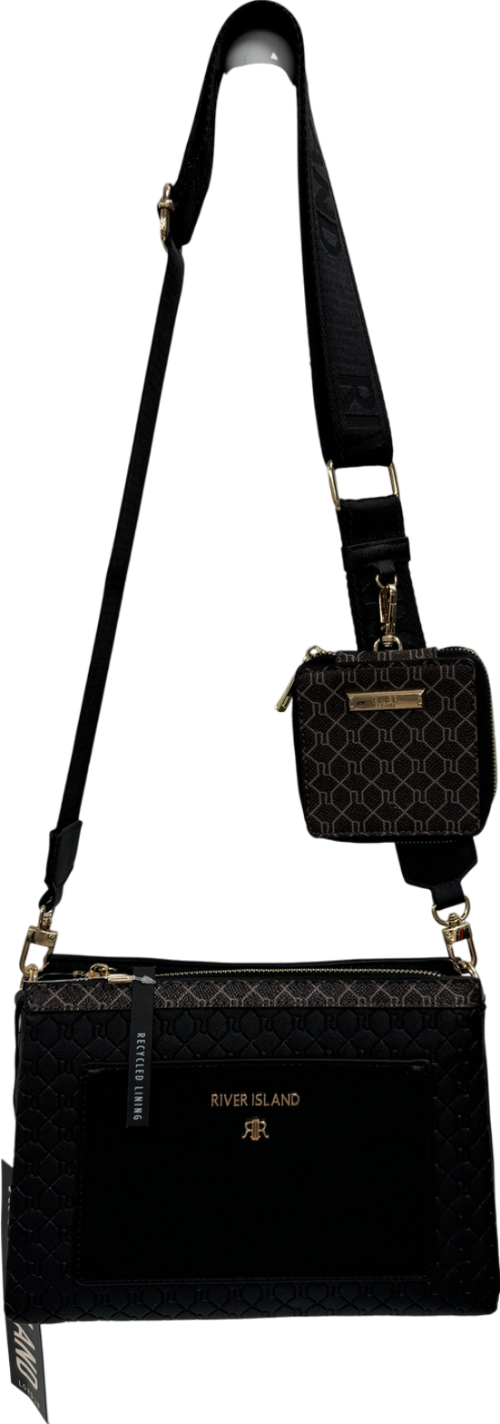 River Island Black Ri Monogram Pouch Cross Body Bag One Size