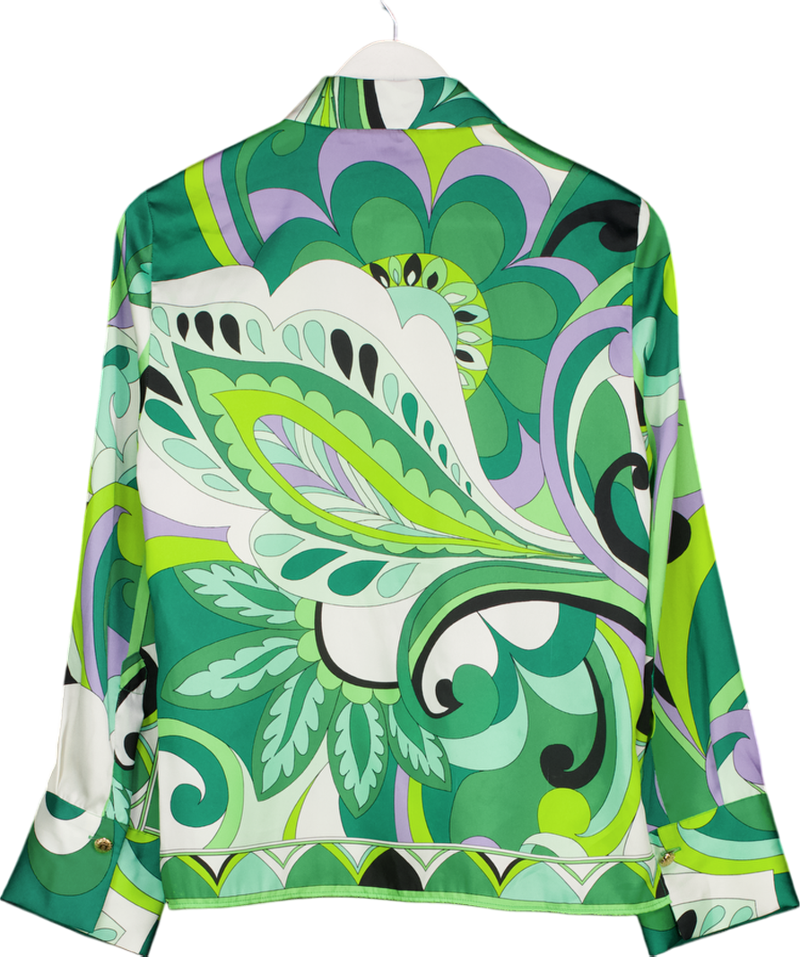 ZARA Green Patterned Button Up Blouse UK XS