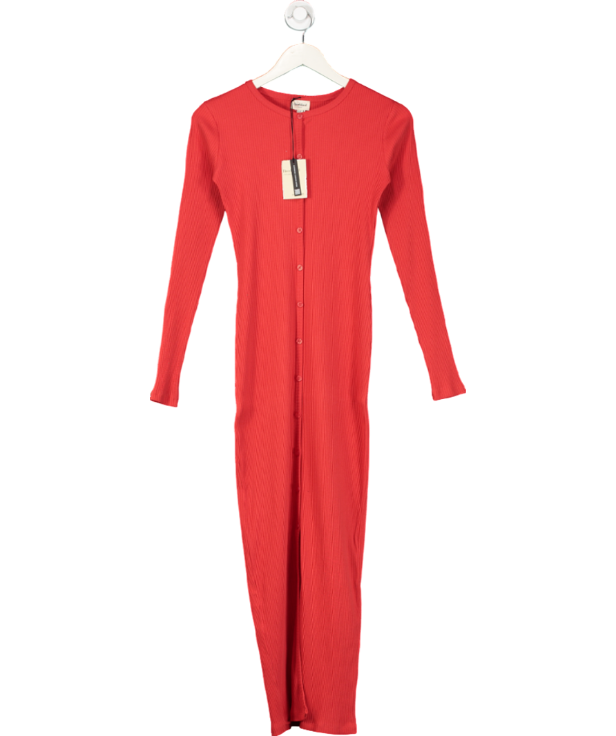 River Island Red Long Sleeve Button Through Midi Dress UK 8