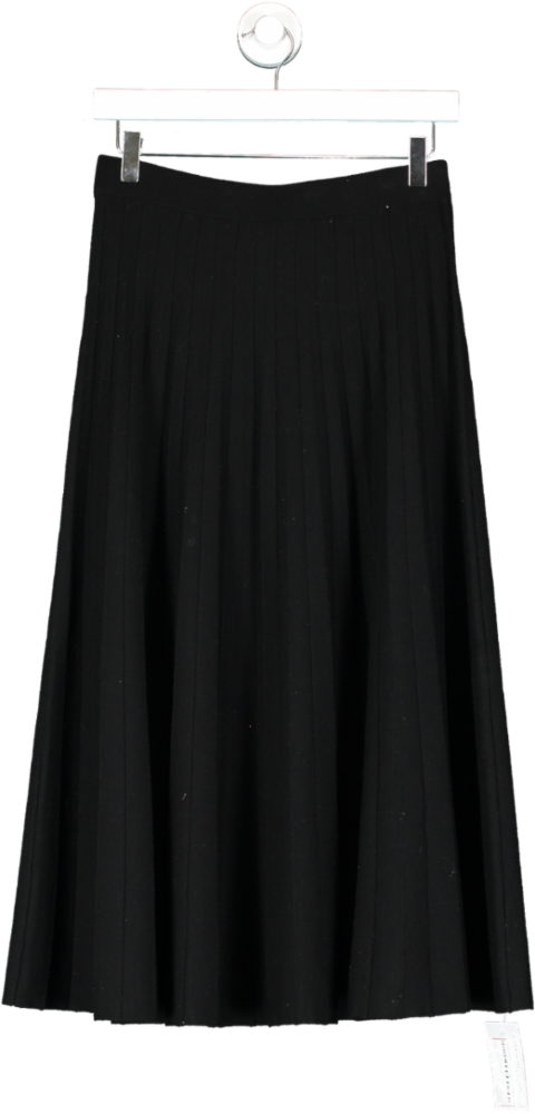Lilysilk Black Collegiate Ultra-fine Merino Wool Skirt UK M
