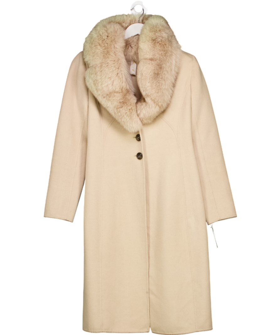 Valentino Cream Vintage Virgin Wool And Cashmere Blend Coat With Fur Collar UK 8