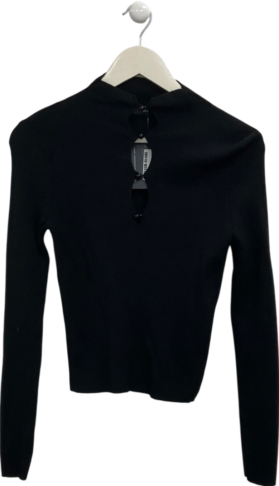 MANGO Black Ribbed Sweater With Buttons UK M