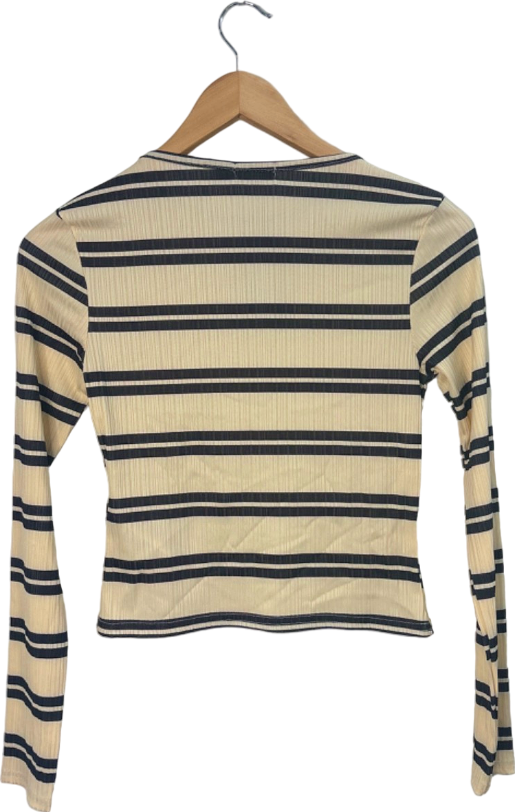 Boohoo Beige/Black Striped Long Sleeve Top UK 8