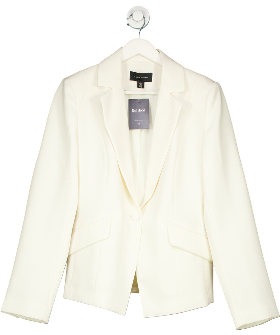 Karen Millen Cream Tailored Crepe Single Breasted Blazer Jacket UK 12