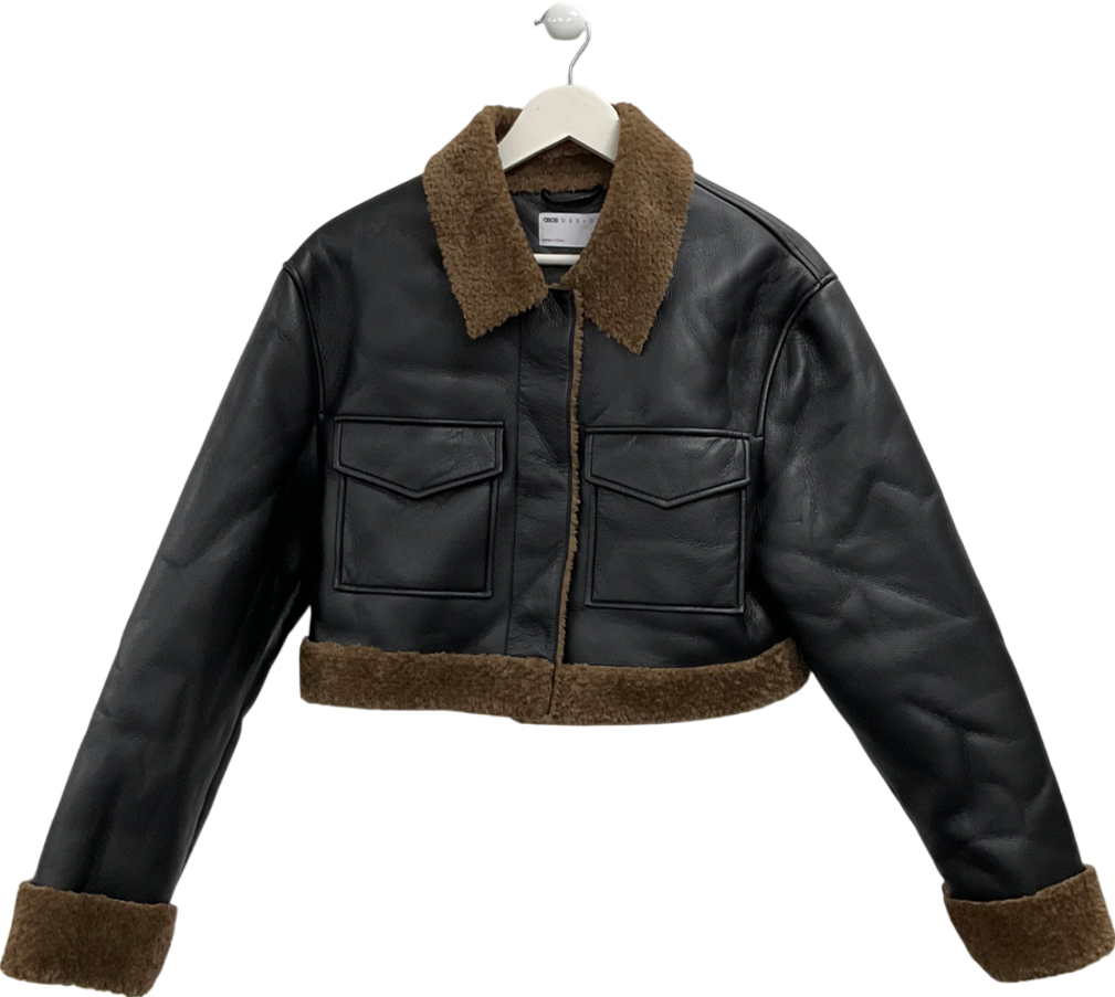 ASOS Brown Faux Leather Aviator Jacket UK 12