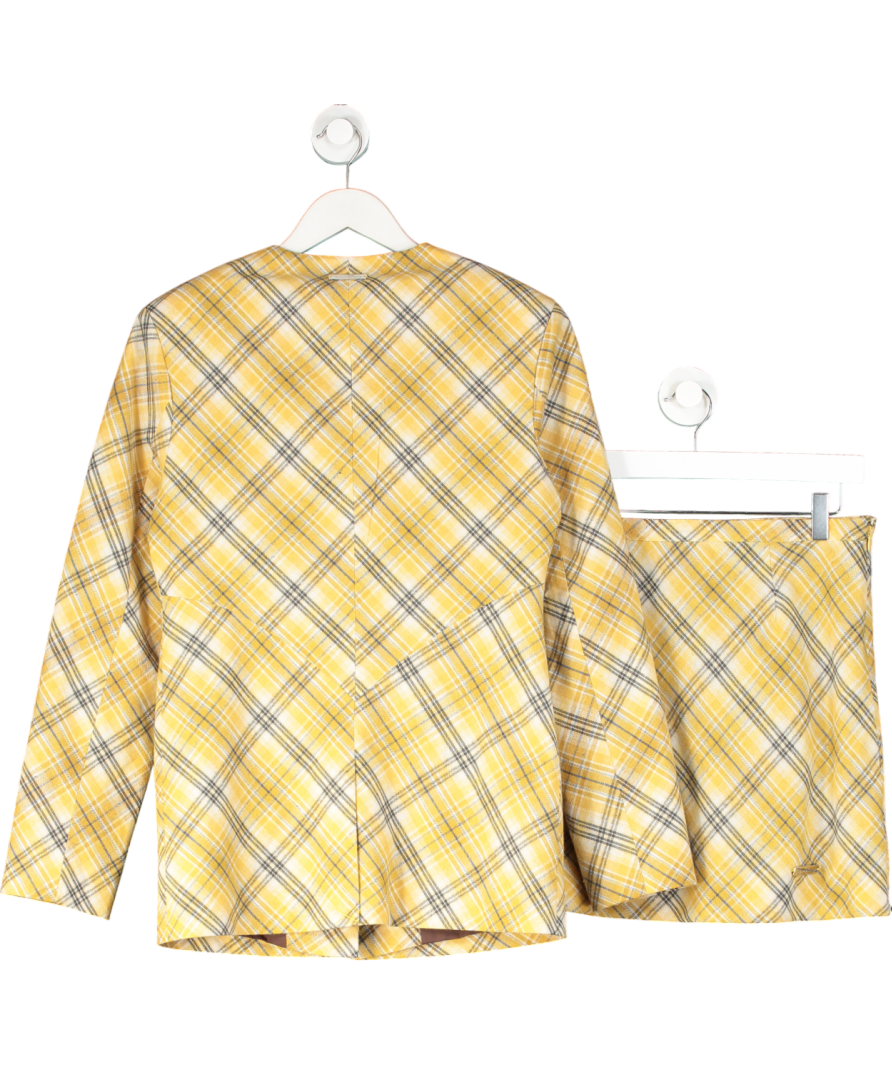 HOUSE OF SUNNY 2-piece Yellow Check Collarless Blazer Jacket & skirt suit UK 8