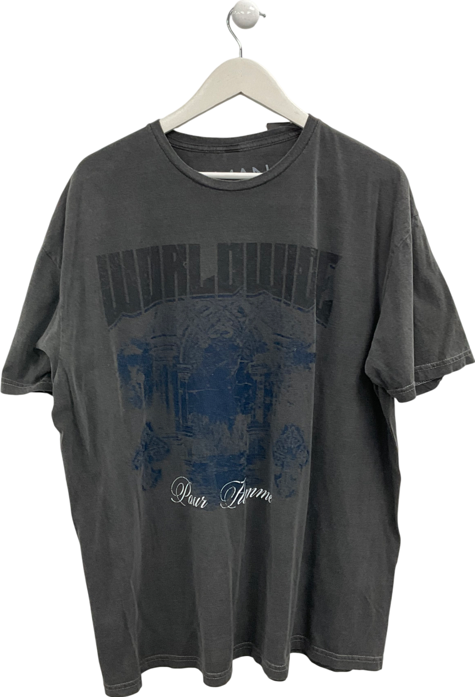 boohooMan Grey Oversized Wash Worldwide T-shirt UK M
