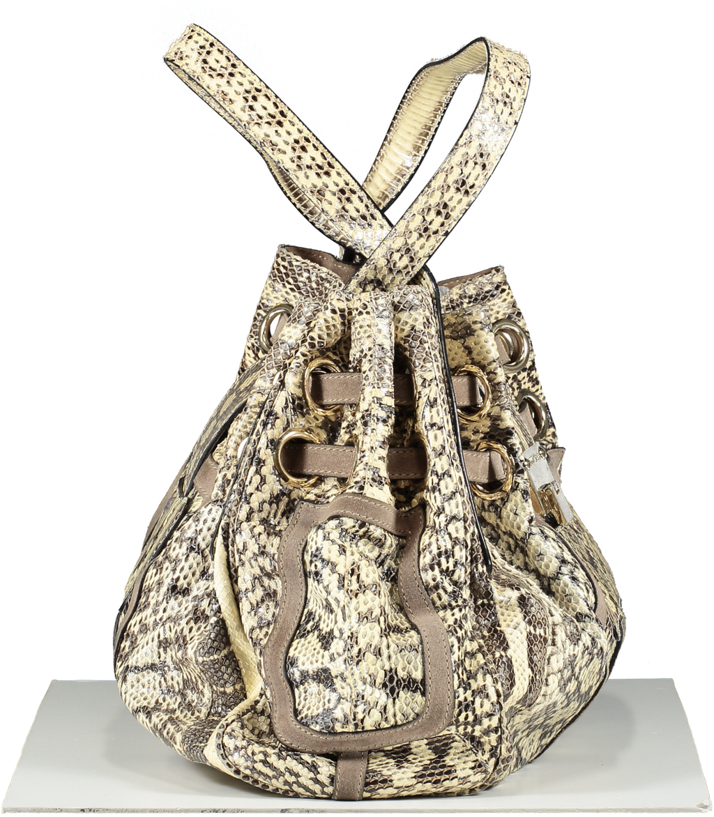 Jimmy Choo Beige Riki Snakeskin Hobo Handbag