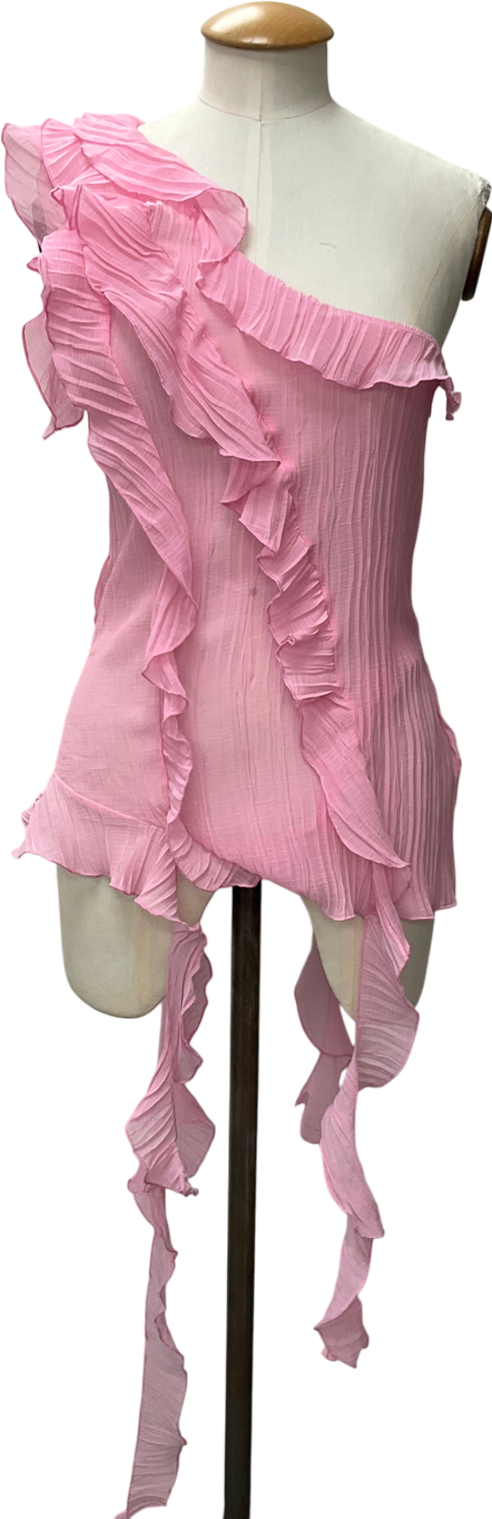 ZARA Pink Ruffled One-shoulder Top UK M