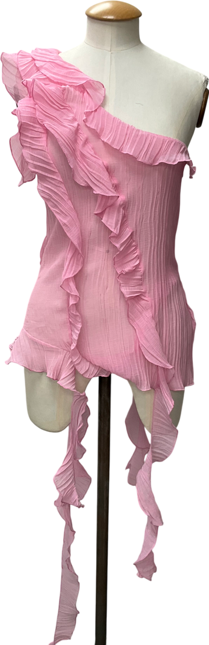 ZARA Pink Ruffled One-shoulder Top UK M