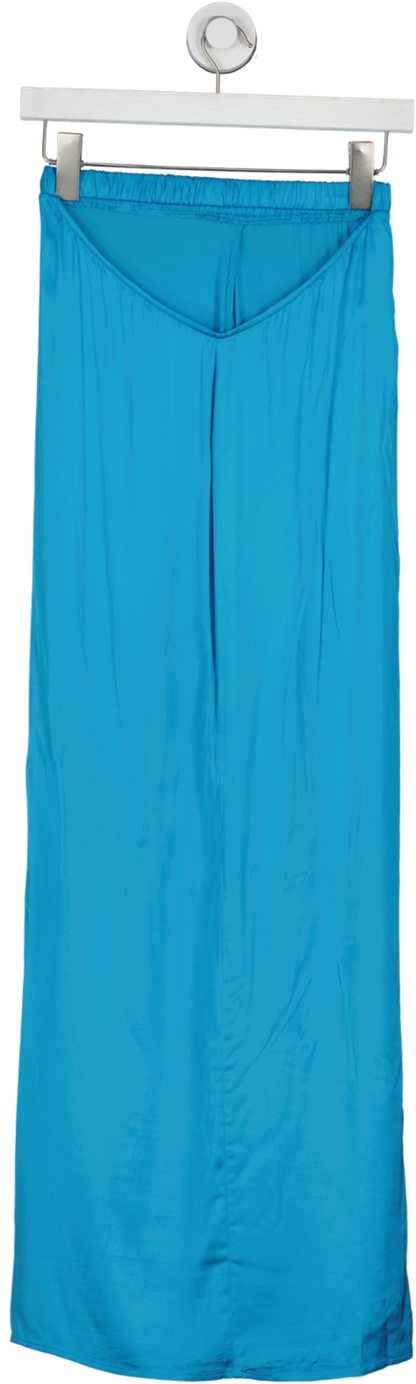 Camila Coelho Blue Satin Midi Skirt With Cut Out Waistband UK XS