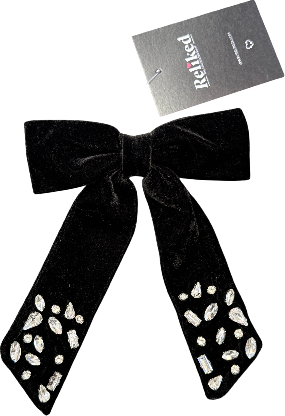 River Island Black Diamante Velvet Bow Hair Clip