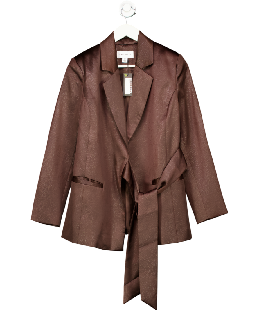 Warehouse Brown Crackled Satin Tie Side Blazer UK 8