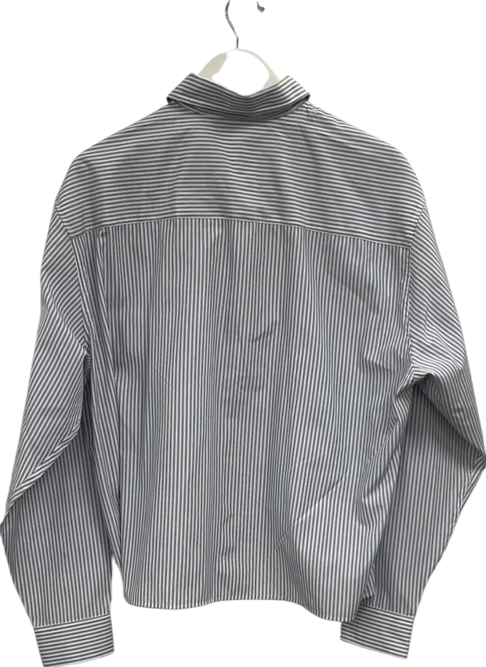 ASOS Shirt With Ruched Sleeves In Black & White Stripe UK M