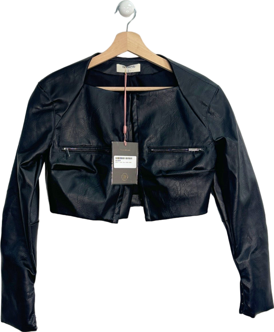 House of CB Black Ione Cropped Faux Leather Jacket S