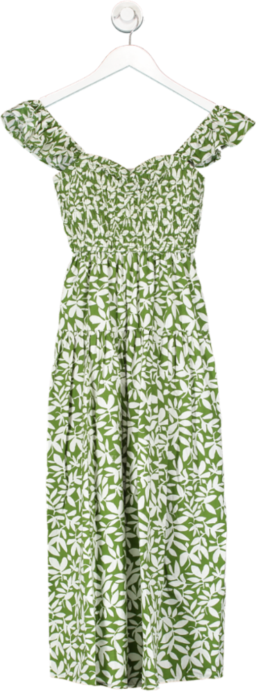 Abercrombie & Fitch Smocked Ruffle Midi Dress In Green Floral UK XS